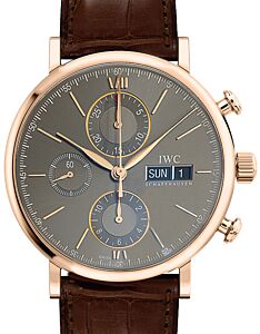 IWC Schaffhausen IW391021 Portofino Chronograph Slate Index Red Gold Brown Leather 42mm Automatic