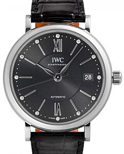IWC Schaffhausen IW458102 Portofino Automatic 37 Ardoise Diamond Stainless Steel Black Leather 37mm Automatic