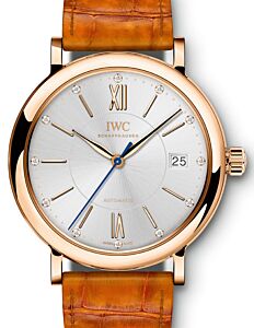 IWC Schaffhausen IW458105 Portofino Automatic 37 Silver Plated Diamond Red Gold Orange Leather 37mm Automatic