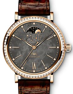 IWC Schaffhausen IW459003 Portofino Automatic Moon Phase 37 Dark Mother of Pearl Diamond Red Gold Set with Diamonds Brown Leather 37mm Automatic
