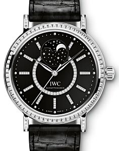 IWC Schaffhausen IW459004 Portofino Automatic Moon Phase 37 Black Diamond White Gold Set with Diamonds Black Leather 37mm Automatic
