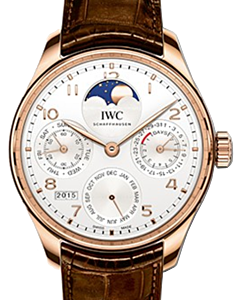 IWC Schaffhausen IW503302 Portugieser Perpetual Calendar Silver Plated Arabic Red Gold Brown Leather 44.2mm Automatic