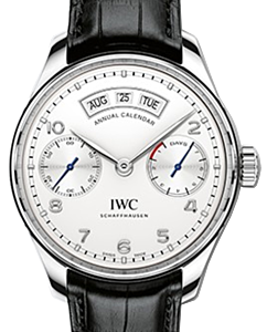 IWC Schaffhausen IW503501 Portugieser Annual Calendar Silver Plated Arabic Stainless Steel Black Leather 44.2mm Automatic