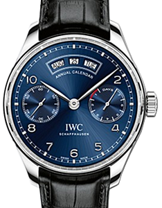 IWC Portugieser Annual Calendar Automatic Stainless Steel Midnight Blue Arabic Dial 44.2mm Alligator Leather Strap IW503502 - BRAND NEW
