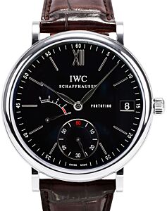 IWC Schaffhausen IW510102 Portofino Hand-Wound Eight Days Black Index Stainless Steel Brown Leather 45mm Manual