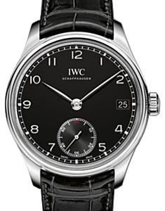 IWC Schaffhausen IW510202 Portugieser Hand-Wound Eight Days Black Arabic Stainless Steel Black Leather 43mm Manual