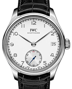 IWC Schaffhausen IW510203 Portugieser Hand-Wound Eight Days Silver Plated Arabic Stainless Steel Black Leather 43mm Manual