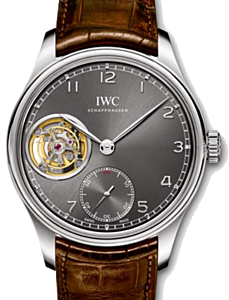 IWC Schaffhausen IW546301 Portugieser Tourbillon Hand-Wound Ardoise Arabic White Gold Brown Leather 43mm Manual