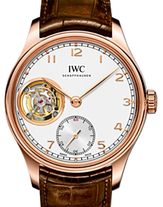IWC Schaffhausen IW546302 Portugieser Tourbillon Hand-Wound Silver Plated Arabic Red Gold Brown Leather 43mm Manual