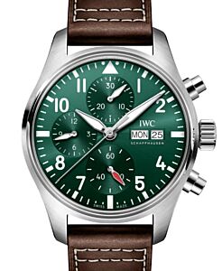 IWC Pilot's Watch Chronograph 41 Stainless Steel Green Dial Leather Strap IW388103