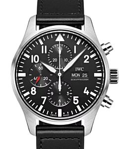 IWC Pilot's Watch Chronograph Black Arabic Dial Stainless Steel Black Leather Strap 43mm Automatic IW377709 - BRAND NEW