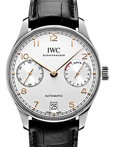IWC Portugieser Automatic Silver Arabic Dial 42.3mm Stainless Steel Black Alligator Leather Strap IW500704 - BRAND NEW