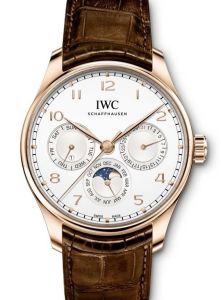 IWC Schaffhausen Portugieser Perpetual Calendar 42 Rose Gold 42mm Arabic Silver Dial Brown Leather Automatic IW344202 - BRAND NEW