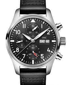 IWC Pilot's Watch Chronograph 41 Stainless Steel Black Dial Leather Strap IW388111