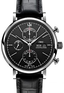 IWC Portofino Chronograph Stainless Steel Black Dial & Steel Bezel Leather Strap IW391029 - BRAND NEW
