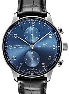 IWC Portugieser Chronograph Stainless Steel Blue Dial & Steel Bezel Leather Strap IW371491 - BRAND NEW