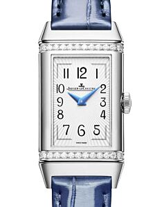 Jaeger-LeCoultre Reverso One Duetto Stainless Steel/Diamonds 40.1 x 20mm Silver & Blue Dial Leather Strap Q334848J - BRAND NEW