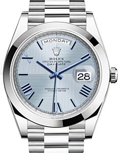 Rolex Day-Date 40 President Platinum Ice Blue Quadrant Roman Dial Roman Dial 228206 - PRE-OWNED