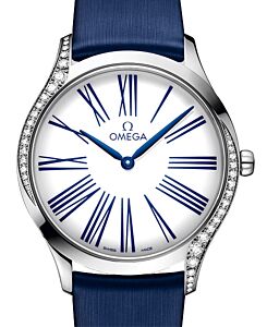 Omega De Ville Tresor Quartz 428.17.36.60.04.001 White Roman Diamond Bezel Stainless Steel Fabric 36mm - BRAND NEW