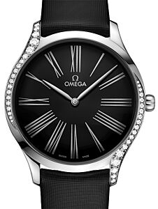 Omega De Ville Tresor Quartz 428.17.39.60.01.001 Black Roman Diamond Bezel Stainless Steel Fabric 39mm - BRAND NEW