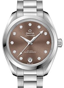 Omega Seamaster Aqua Terra 150M Co-Axial Master Chronometer 34mm Stainless Steel Brown Dial Diamond Set Index Steel Bracelet 220.10.34.20.63.001 - BRAND NEW