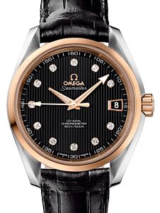 Omega Seamaster Aqua Terra 150M Omega Co-Axial 38.5mm Stainless Steel Red Gold Black Dial Diamond Set Index Alligator Leather Strap 231.23.39.21.51.001 - BRAND NEW