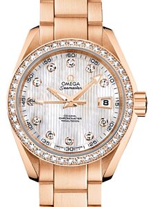 Omega Seamaster Aqua Terra 150M Co-Axial Chronometer 30mm Red Gold Diamond Bezel White Mother of Pearl Dial Diamond Set Index Red Gold Bracelet 231.55.30.20.55.001 - BRAND NEW