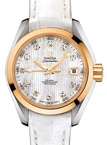 Omega Seamaster Aqua Terra 150M Co-Axial Chronometer 30mm Stainless Steel Yellow Gold White Mother of Pearl Dial Diamond Set Index Alligator Leather Strap 231.23.30.20.55.002 - BRAND NEW