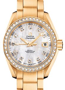Omega Seamaster Aqua Terra 150M Co-Axial Chronometer 30mm Yellow Gold Diamond Bezel White Mother of Pearl Dial Diamond Set Index Yellow Gold Bracelet 231.55.30.20.55.002 - BRAND NEW