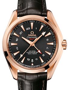 Omega Seamaster Aqua Terra 150M Co-Axial Chronometer GMT 43mm Red Gold Grey Dial Alligator Leather Strap 231.53.43.22.06.002 - BRAND NEW