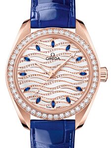 Omega Seamaster Aqua Terra 150M Co-Axial Master Chronometer 34mm Sedna Gold Diamond Bezel Diamond Dial Sapphire Index Alligator Leather Strap 220.58.34.20.99.005 - BRAND NEW