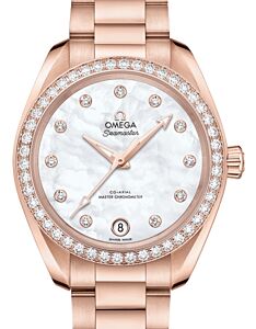 Omega Seamaster Aqua Terra 150M Co-Axial Master Chronometer 34mm Sedna Gold Diamond Bezel White Mother-of-Pearl Dial Dimond Set Index Sedna Gold Bracelet 220.55.34.20.55.001 - BRAND NEW