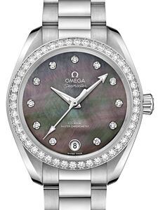 Omega Seamaster Aqua Terra 150M Co-Axial Master Chronometer 34mm Stainless Steel Diamond Bezel Grey Dial Diamond Set Index Steel Bracelet 220.15.34.20.57.001 - BRAND NEW