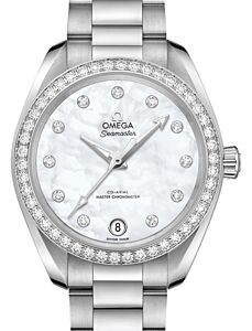 Omega Seamaster Aqua Terra 150M Co-Axial Master Chronometer 34mm Stainless Steel Diamond Bezel White Dial Dimond Set Index Steel Bracelet 220.15.34.20.55.001 - BRAND NEW