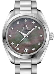 Omega Seamaster Aqua Terra 150M Co-Axial Master Chronometer 34mm Stainless Steel Grey Dial Diamond Set Index Steel Bracelet 220.10.34.20.57.001 - BRAND NEW