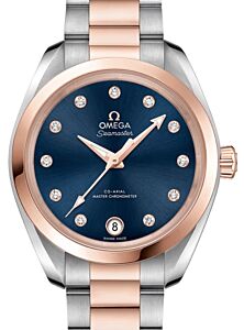 Omega Seamaster Aqua Terra 150M Co-Axial Master Chronometer 34mm Stainless Steel Sedna Gold Blue Dial Diamond Set Index Steel Sedna Gold Bracelet 220.20.34.20.53.001 - BRAND NEW