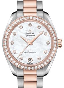 Omega Seamaster Aqua Terra 150M Co-Axial Master Chronometer 34mm Stainless Steel Sedna Gold Diamond Bezel White Mother of Pearl Dial Diamond Set Index Steel Sedna Gold Bracelet 220.25.34.20.55.001 - BRAND NEW