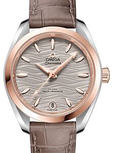 Omega Seamaster Aqua Terra 150M Co-Axial Master Chronometer 34mm Stainless Steel Sedna Gold Grey Dial Sedna Gold Index Alligator Leather Strap 220.23.34.20.06.001 - BRAND NEW