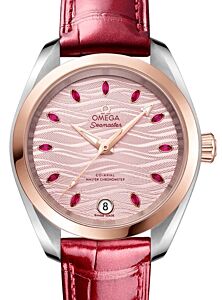 Omega Seamaster Aqua Terra 150M Co-Axial Master Chronometer 34mm Stainless Steel Sedna Gold Pink Dial Ruby Hour Markers Alligator Leather Strap 220.23.34.20.60.001 - BRAND NEW