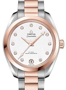 Omega Seamaster Aqua Terra 150M Co-Axial Master Chronometer 34mm Stainless Steel Sedna Gold White Dial Diamond Set Index Steel Sedna Gold Bracelet 220.20.34.20.52.001 - BRAND NEW