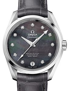 Omega Seamaster Aqua Terra 150M Master Co-Axial Chronometer Ladies 38.5mm Stainless Steel Grey Dial Diamond Index Alligator Leather Strap 231.13.39.21.57.001 - BRAND NEW