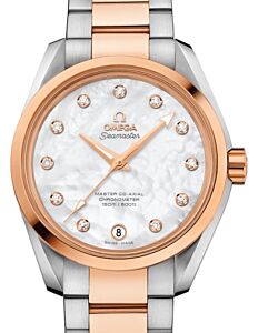 Omega Seamaster Aqua Terra 150M Master Co-Axial Chronometer Ladies 38.5mm Stainless Steel Red Gold White Mother of Pearl Dial Diamond Set Index Steel Red Gold Bracelet 231.20.39.21.55.003 - BRAND NEW