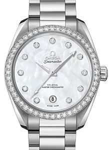Omega Seamaster Aqua Terra 150M Co-Axial Master Chronometer Ladies 38mm Stainless Steel Diamonds White Dial Dimond Set Index Steel Bracelet 220.15.38.20.55.001 - BRAND NEW
