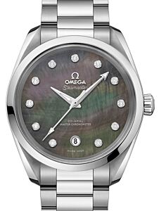 Omega Seamaster Aqua Terra 150M Co-Axial Master Chronometer Ladies 38mm Stainless Steel Grey Dial Dimond Set Index Steel Bracelet 220.10.38.20.57.001 - BRAND NEW