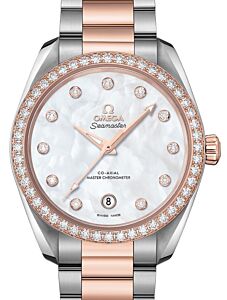 Omega Seamaster Aqua Terra 150M Co-Axial Master Chronometer Ladies 38mm Stainless Steel Sedna Gold Diamonds White Dial Dimond Set Index Steel Sedna Gold Bracelet 220.25.38.20.55.001 - BRAND NEW