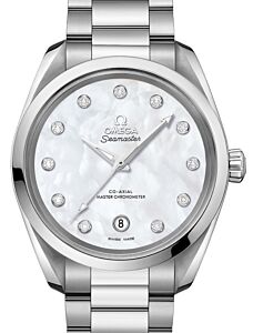 Omega Seamaster Aqua Terra 150M Co-Axial Master Chronometer Ladies 38mm Stainless Steel White Dial Dimond Set Index Steel Bracelet 220.10.38.20.55.001 - BRAND NEW