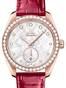 Omega Seamaster Aqua Terra 150M Co-Axial Master Chronometer Small Seconds 38mm Sedna Gold Diamond Bezel White Diamond Dial Alligator Leather Strap 220.58.38.20.55.002 - BRAND NEW