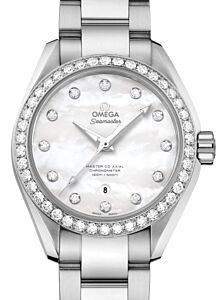 Omega Seamaster Aqua Terra 150M Master Co-Axial Chronometer 34mm Stainless Steel Diamond Bezel White Mother of Pearl Dial Diamond Index Steel Bracelet 231.15.34.20.55.002 - BRAND NEW