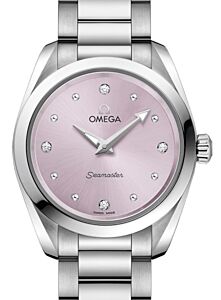 Omega Seamaster Aqua Terra 150M Quartz 28mm Stainless Steel Lilac Dial Dotted Rhodium Diamond Set Index Steel Bracelet 220.10.28.60.60.001 - BRAND NEW