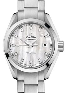 Omega Seamaster Aqua Terra 150M Quartz 30mm Stainless Steel White Mother of Pearl Dial Diamond Set Index Steel Bracelet 231.10.30.60.55.001 - BRAND NEW
